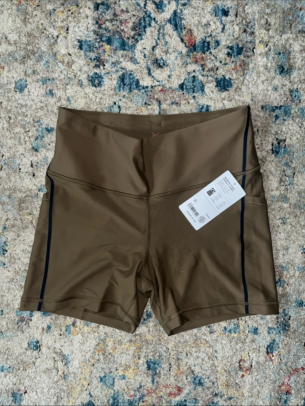 Athleta Olive Bike Shorts with Navy Trim